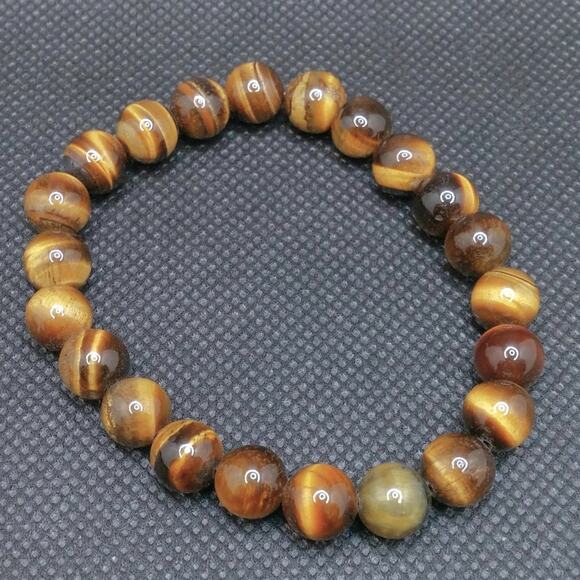 Gemstone Bracelet Tigers Eye Set of 3 Black Lava 8mm Beaded Handmade Stretch NEW - Picture 6 of 13